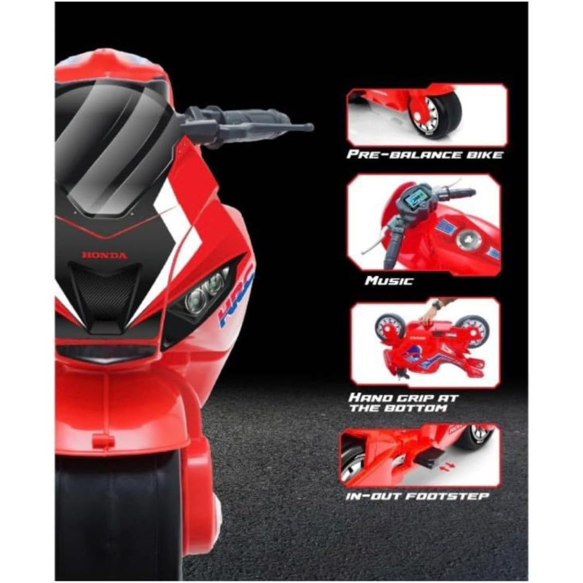 Volta Honda A Long Push/Kick Ride On - Red
