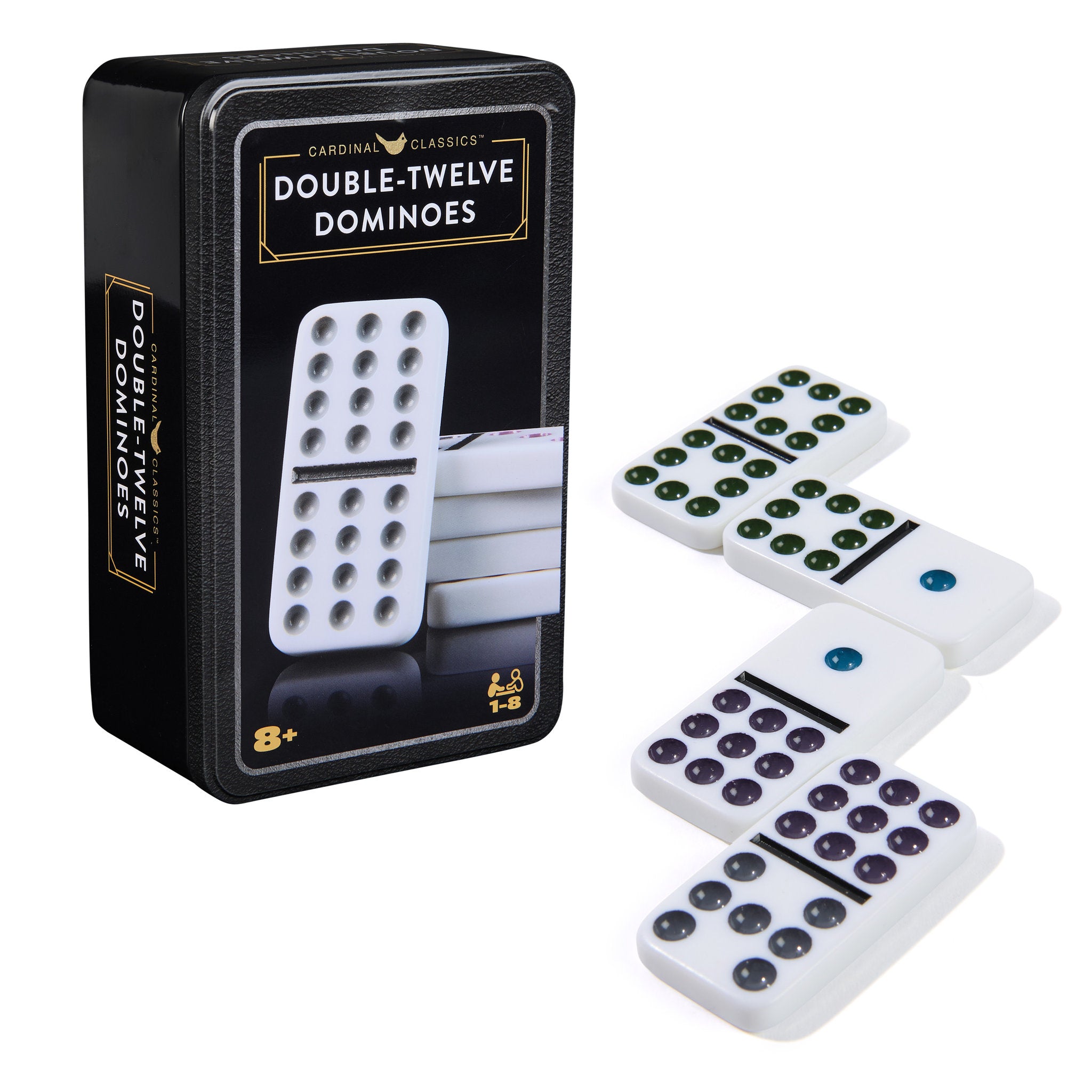 Cardinal Classic Double Twelve Coloured Dominoes With Mexican Train Tin