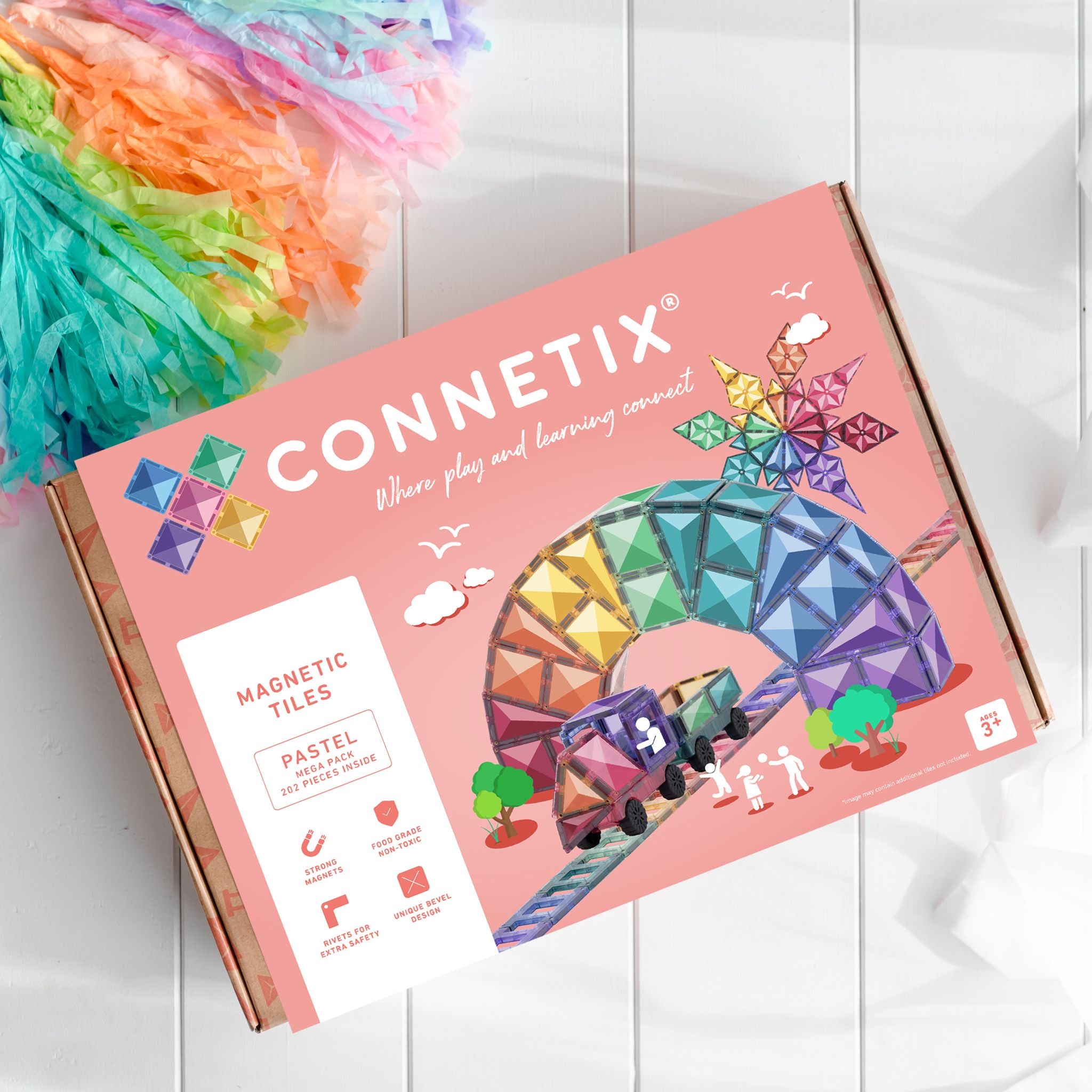 CONNETIX Magnetic Tiles 202 Piece - Pastel Mega Pack