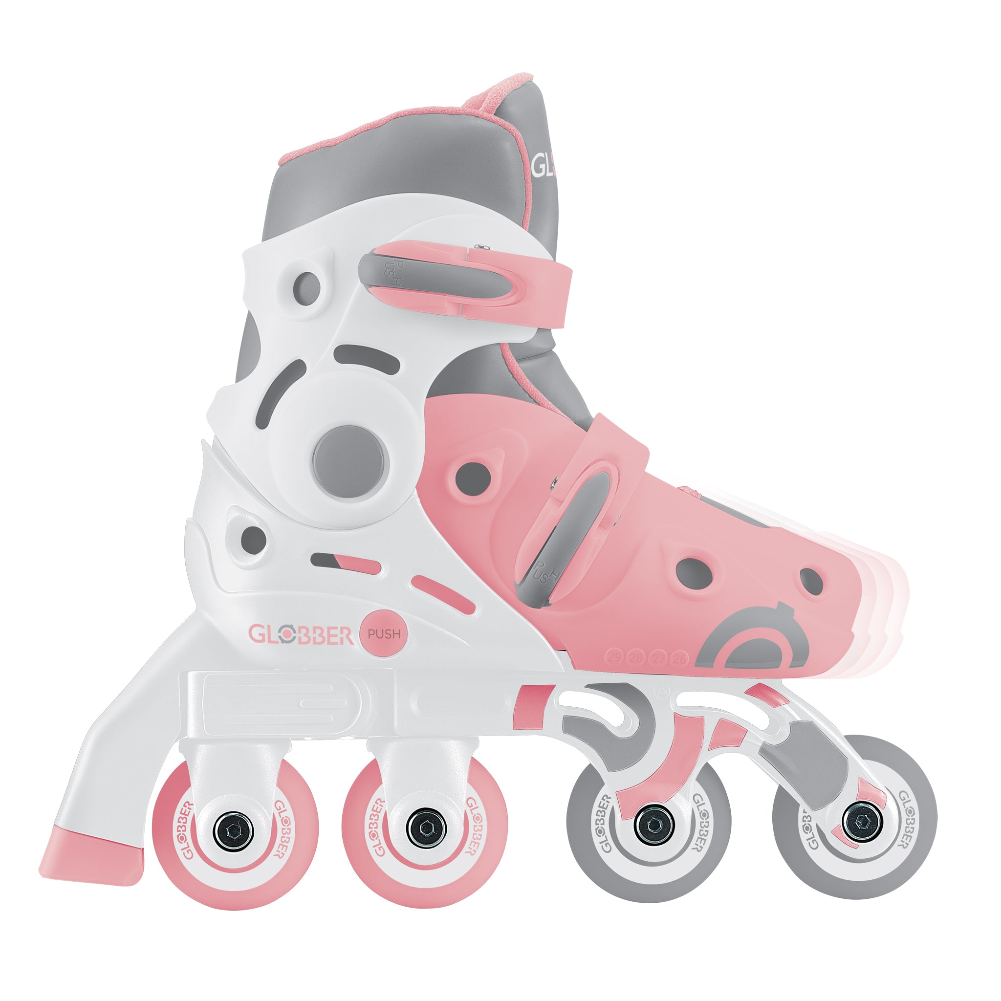 Globber Learning Inline Skates 2 in 1 Size S/M - Pastel Pink