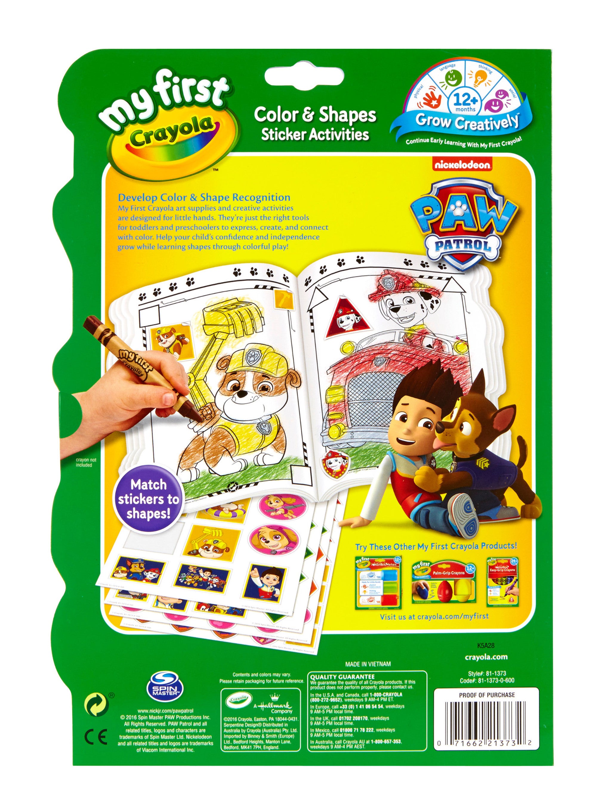 Crayola PAW Patrol My First Colour & Shapes Sticker Activity Book - Toyworld Australia