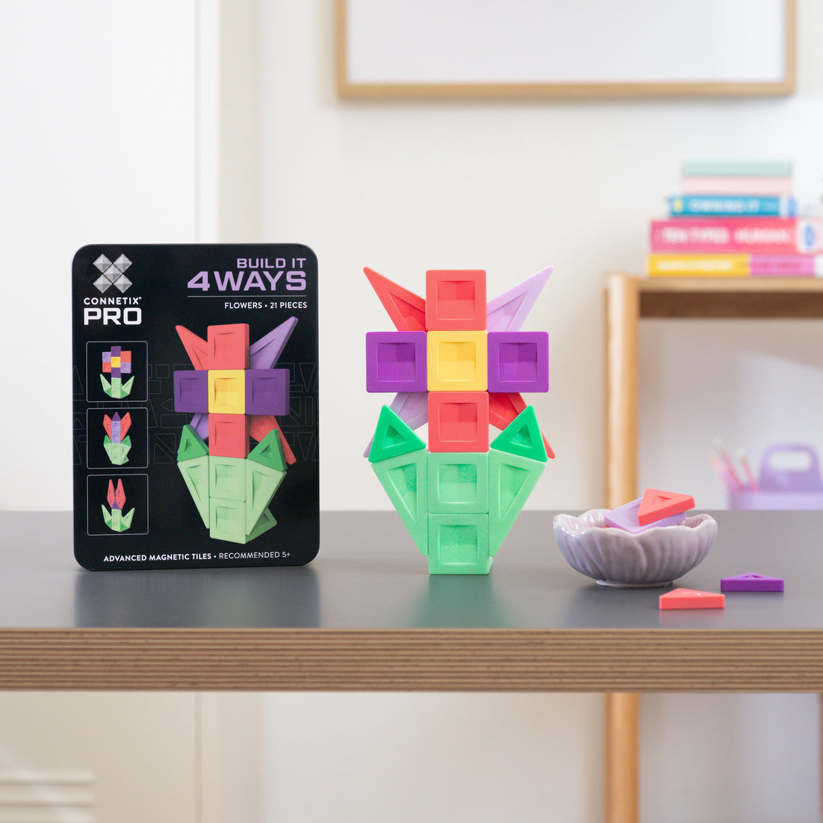 CONNETIX Pro Magnetic Tiles 21 Piece - Build it 4 Ways Flowers