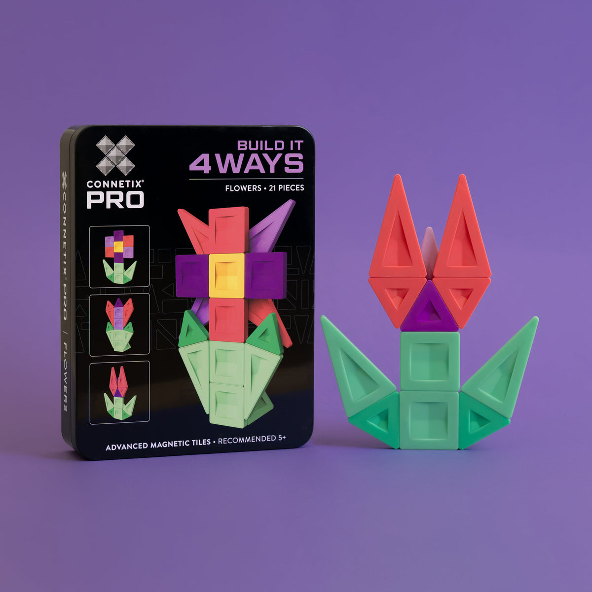CONNETIX Pro Magnetic Tiles 21 Piece - Build it 4 Ways Flowers
