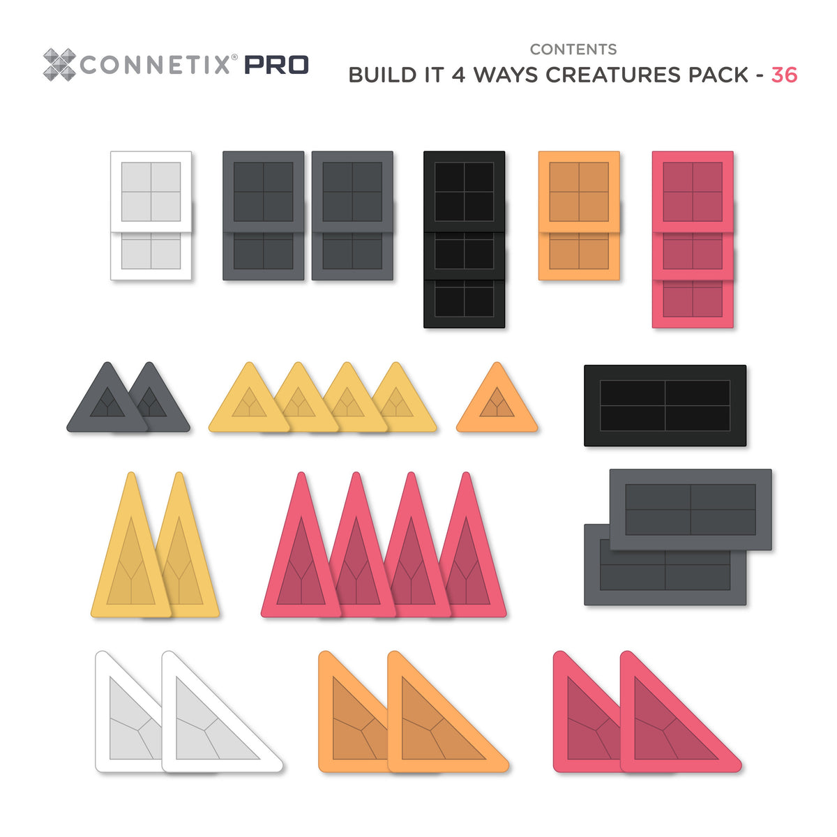 CONNETIX Pro Magnetic Tiles 36 Piece - Build it 4 Ways Creatures