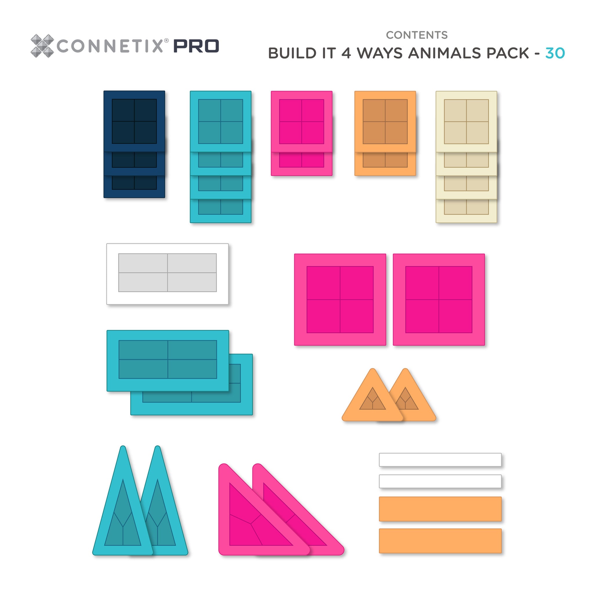 CONNETIX Pro Magnetic Tiles 30 Piece - Build it 4 Ways Animal