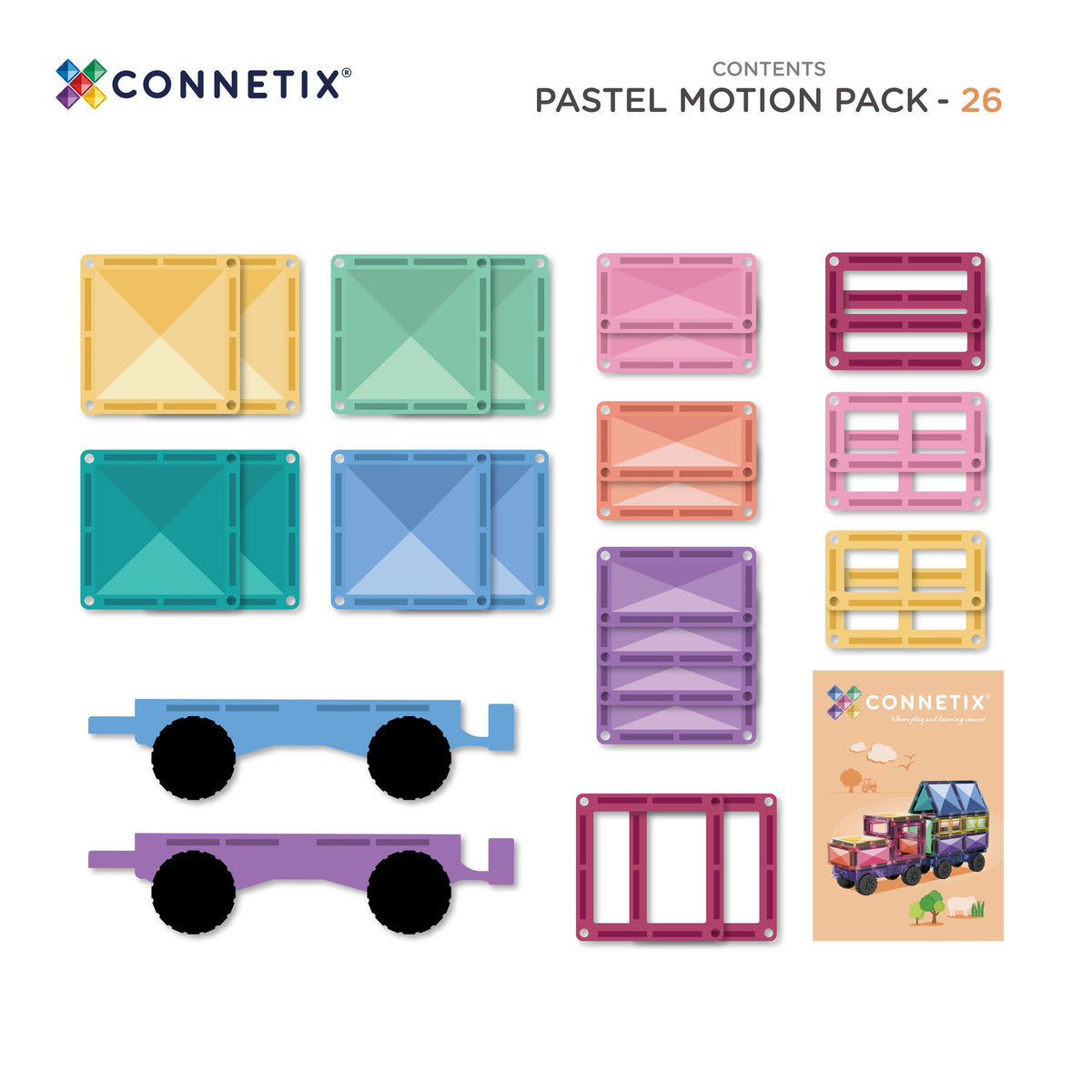 CONNETIX Magnetic Tiles 26 Piece - Pastel Motion Pack