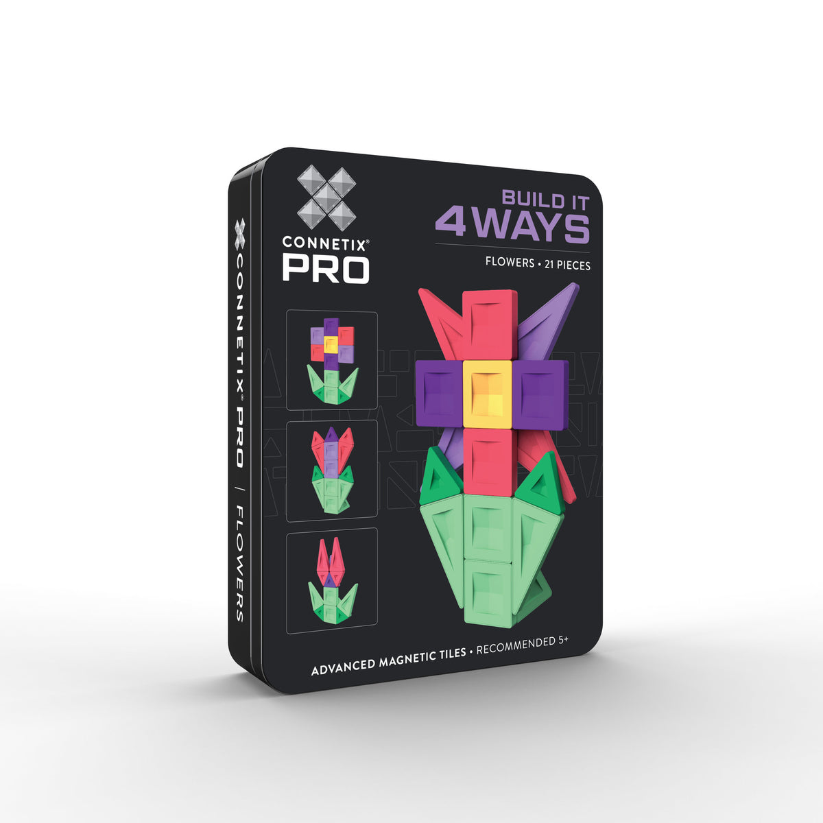CONNETIX Pro Magnetic Tiles 21 Piece - Build it 4 Ways Flowers
