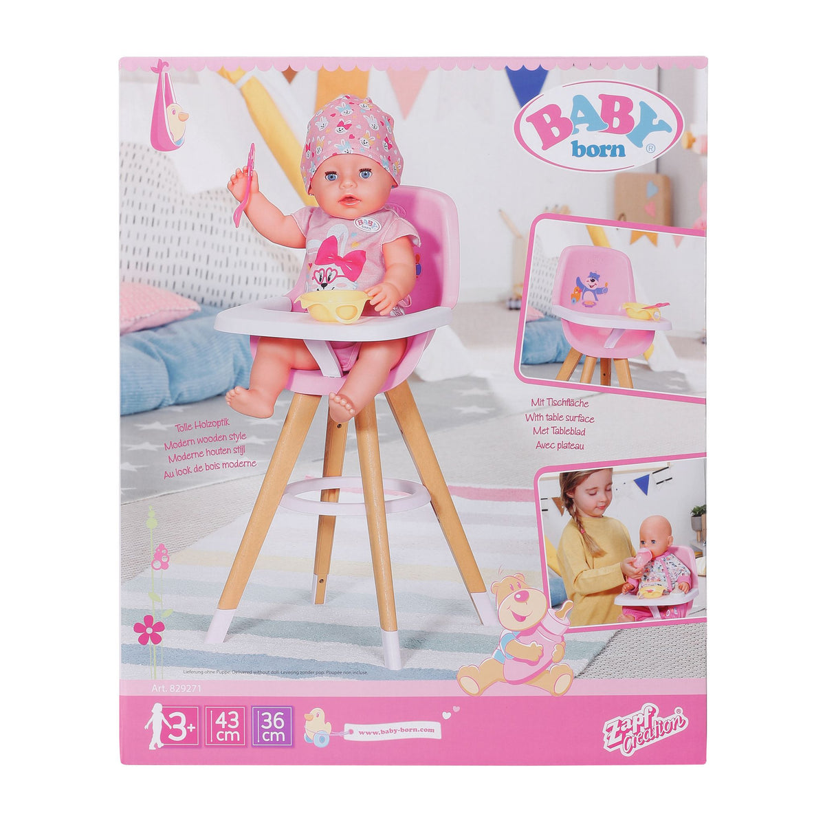 BABY Born High Chair - Pastel Pink