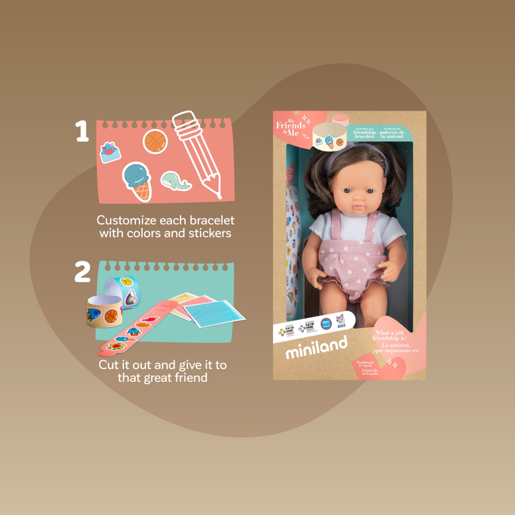 Miniland My Friends & Me 38cm Baby Doll - Brown Hair Girl