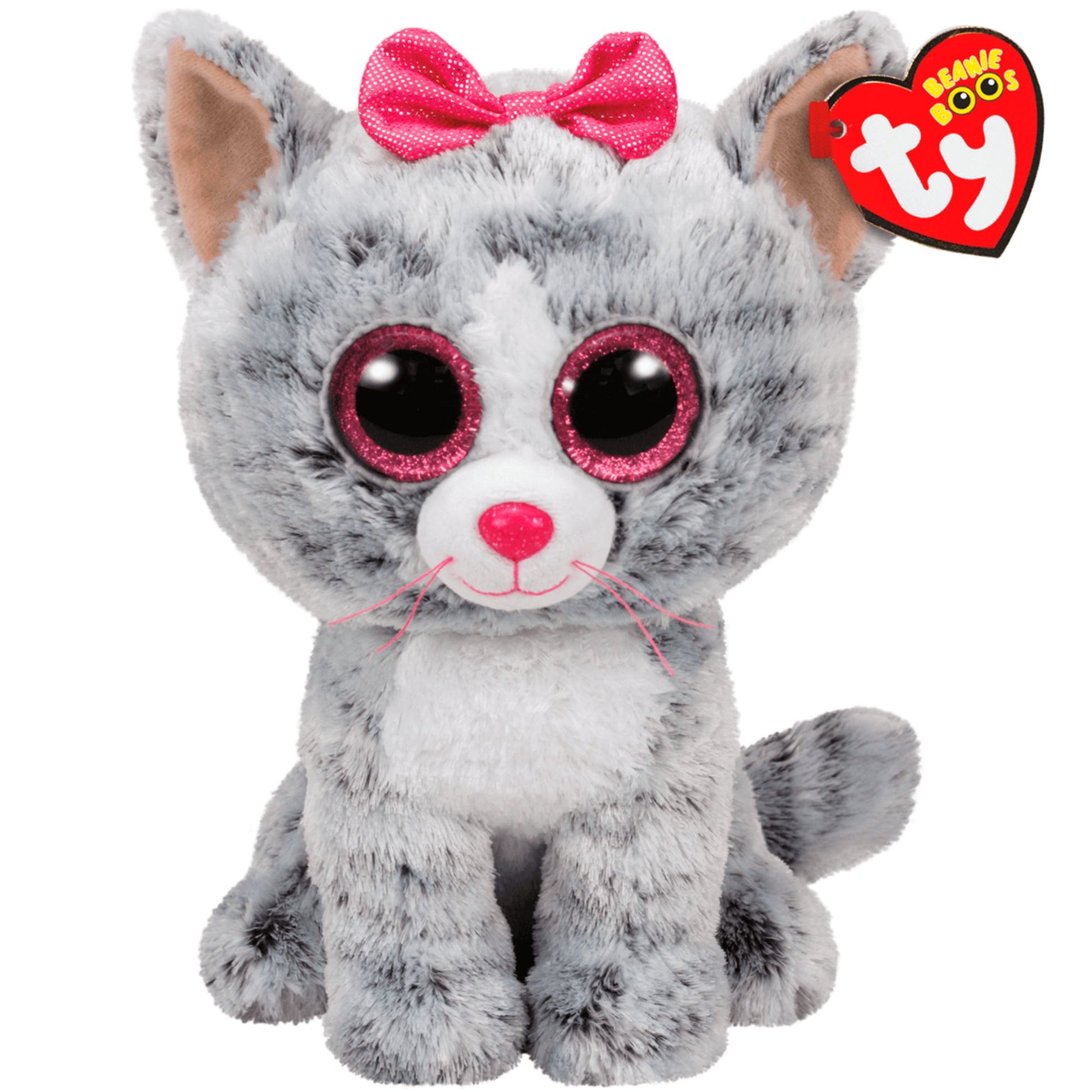 Ty Beanie Boos Regular - Kiki Grey Striped Cat - Toyworld Australia