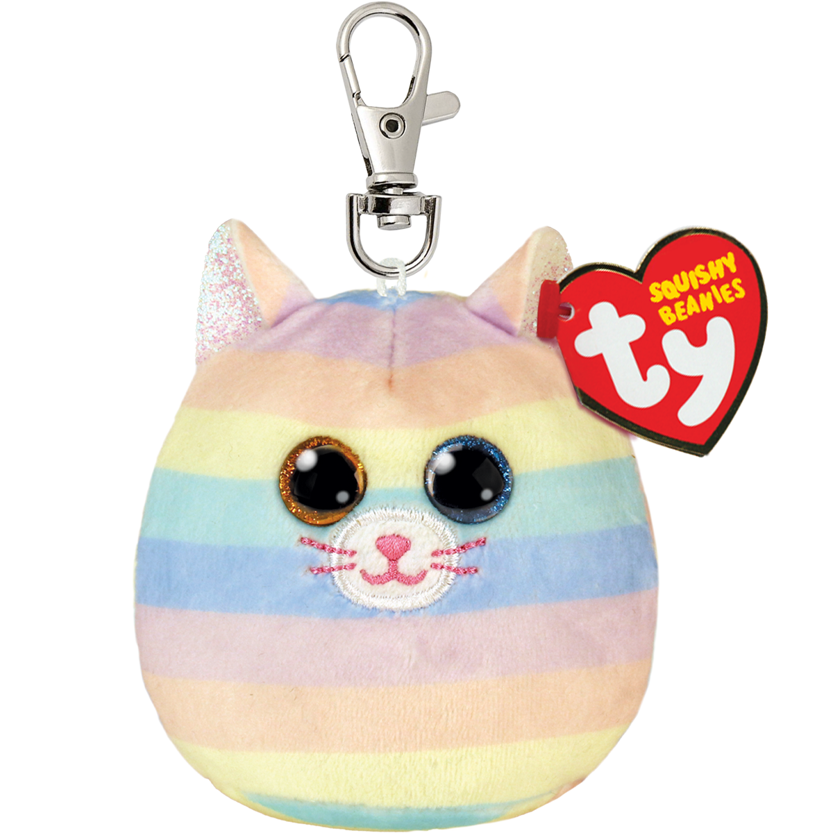 Ty Squishy Beanies Clip - Heather Pastel Striped Cat