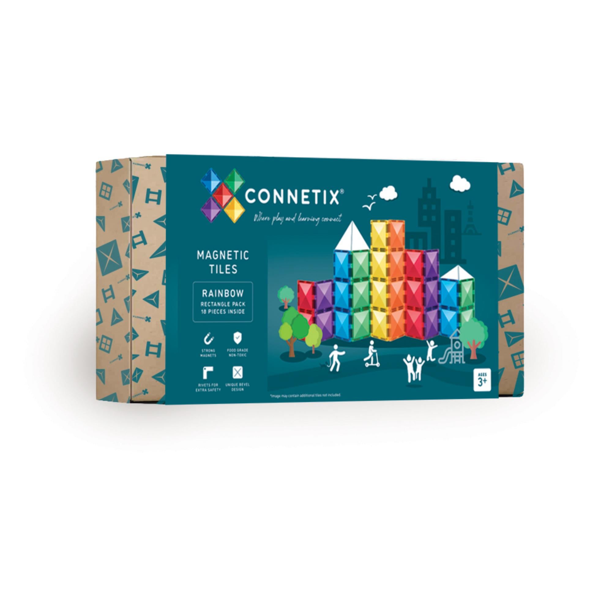 CONNETIX Magnetic Tiles 18 Piece Rainbow Rectangle Pack