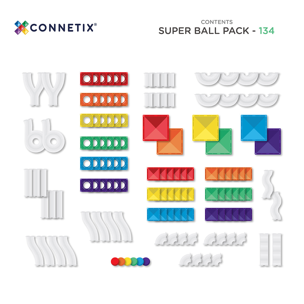 Connetix Magnetic Tiles Super Ball Run 134 Piece Pack