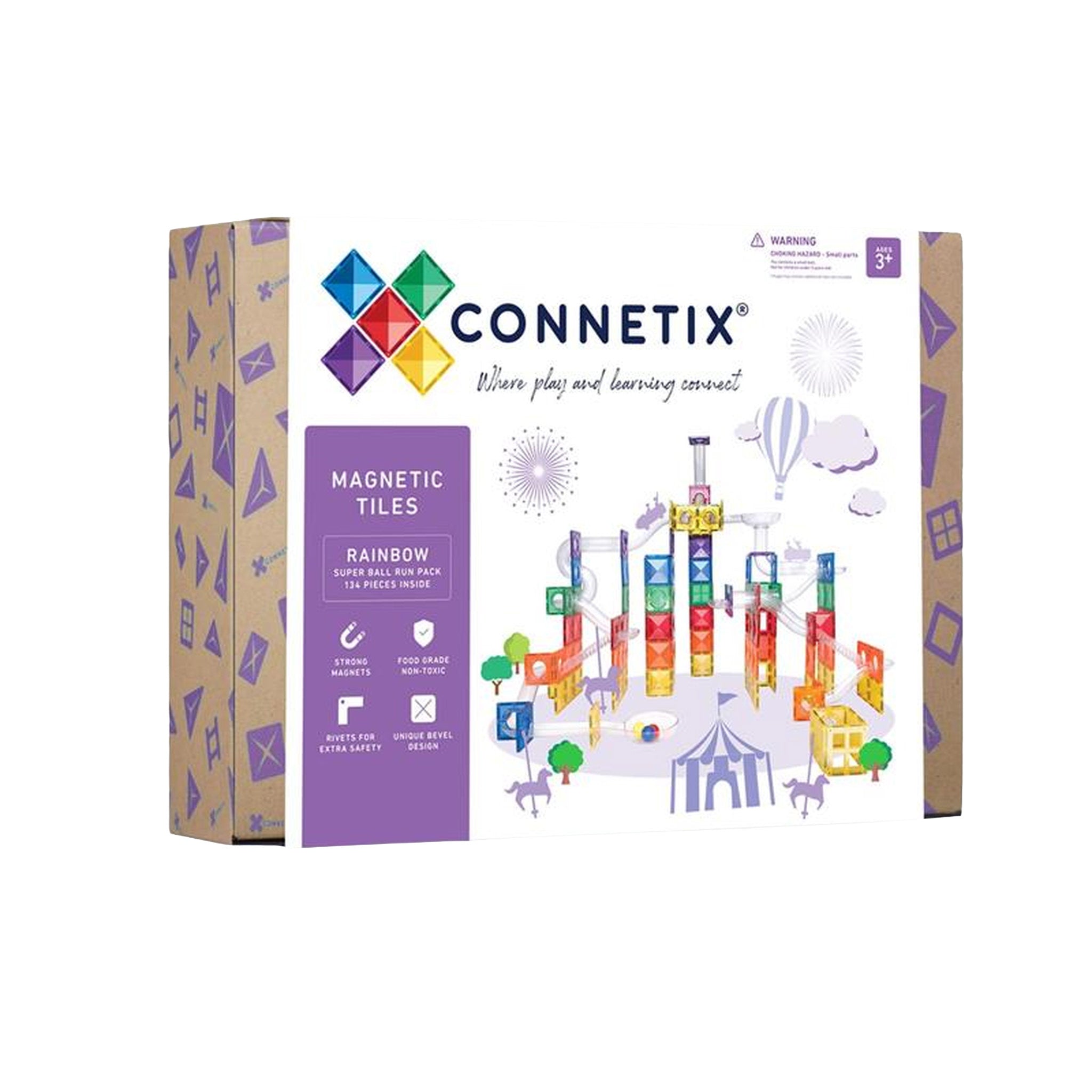 Connetix Magnetic Tiles 134 Piece - Super Ball Run Pack