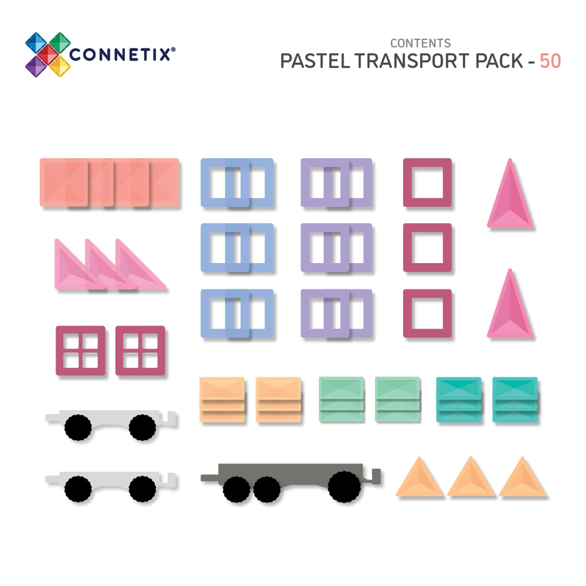 CONNETIX Magnetic Tiles 50 Piece Pastel Transport Pack