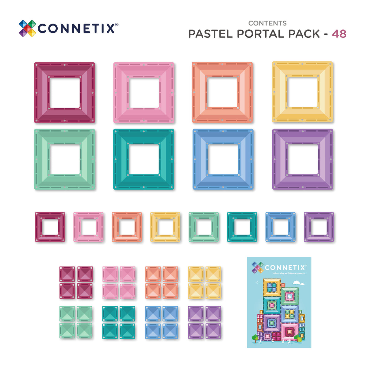 CONNETIX Magnetic Tiles 48 Piece - Pastel Portal Pack