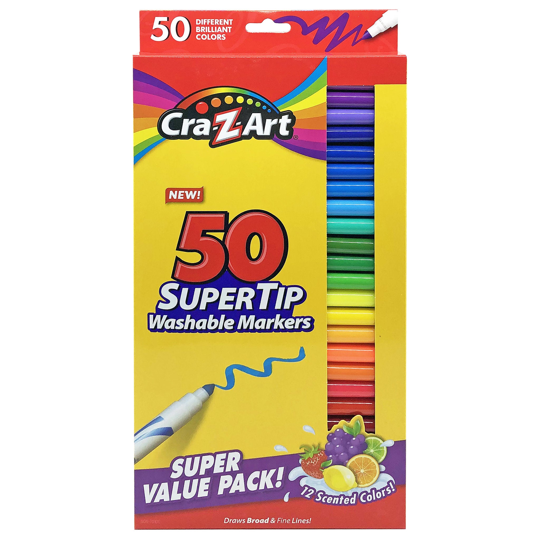 Cra-Z-Art Supertip Washable Markers  With 12 Scented Markers 50 Pack