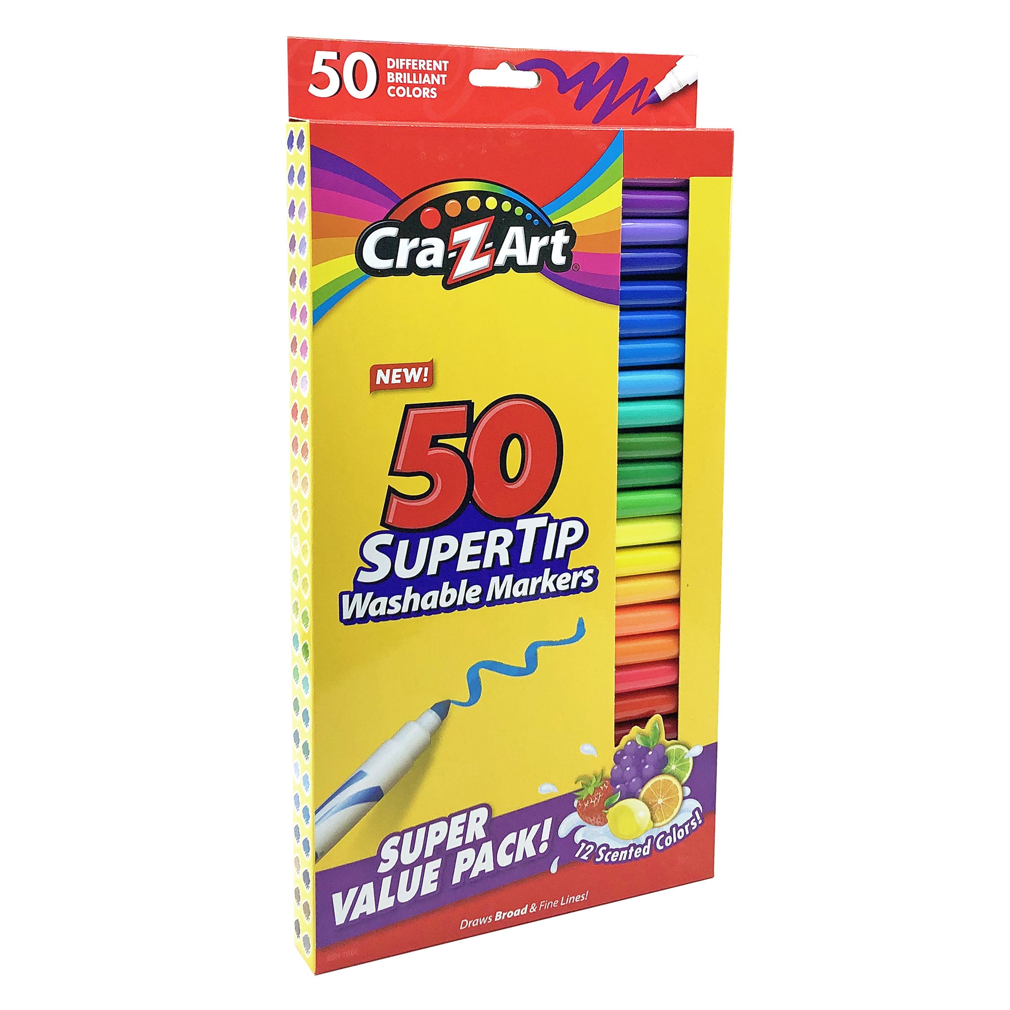 Cra-Z-Art Supertip Washable Markers  With 12 Scented Markers 50 Pack