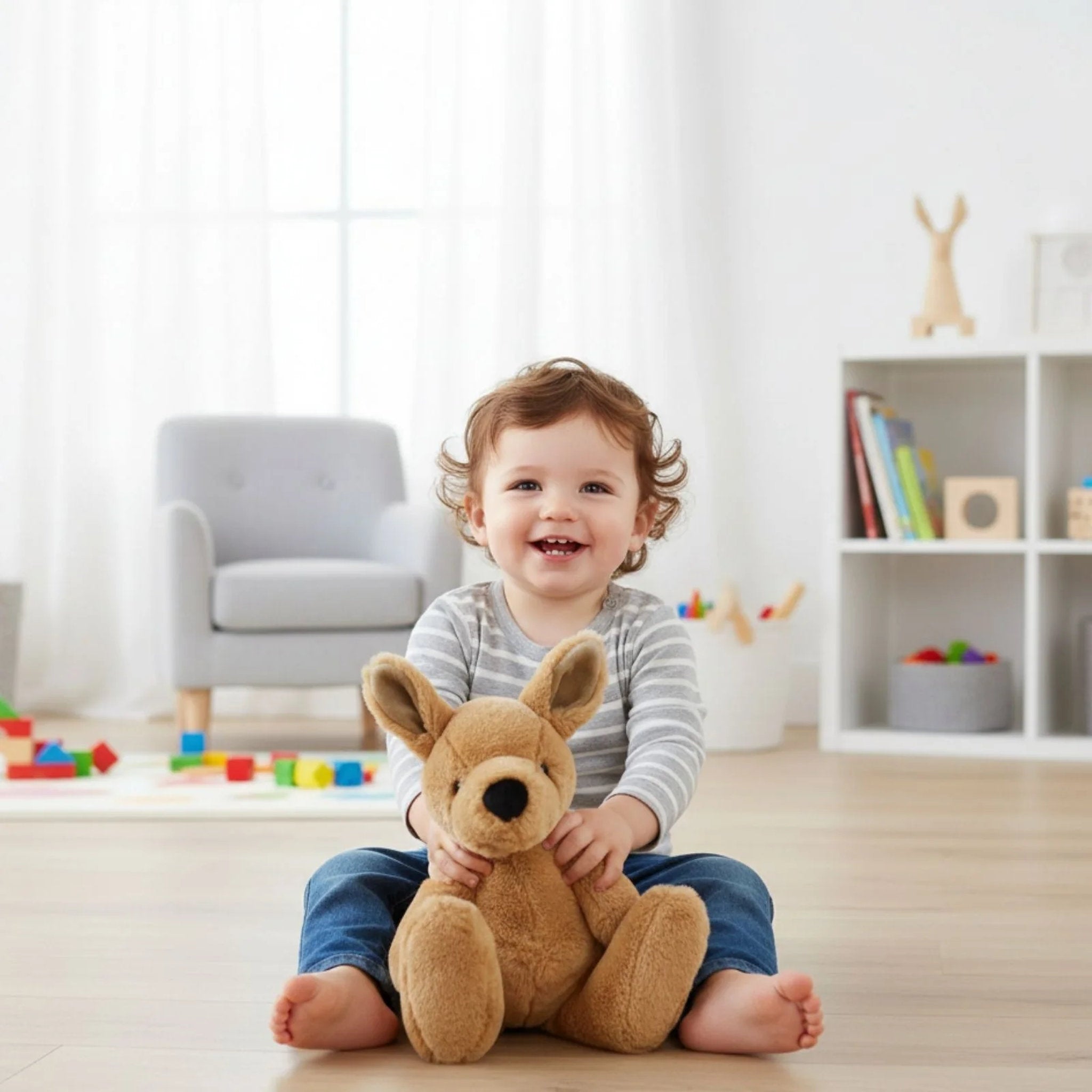 Bocchetta Plush Toys - Baby Fluffy Kangaroo 25cm Scout