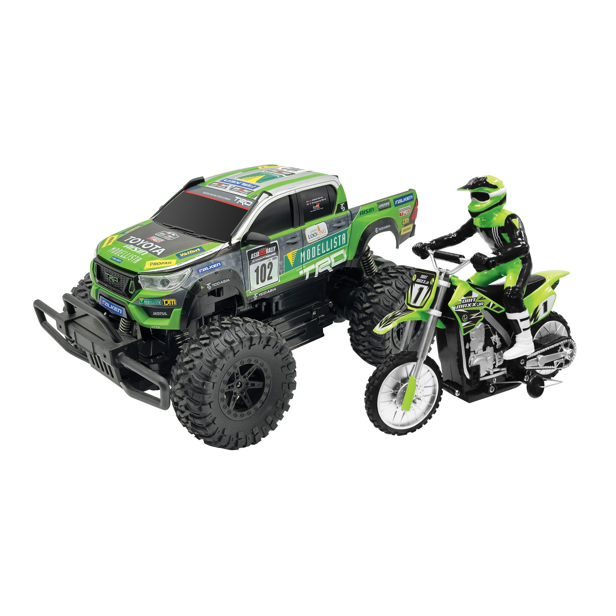 Rusco Racing 1:16 Toyota Hilux Revo TRD AXCR and Dirt Maxx Jr RC Bike Assorted Styles