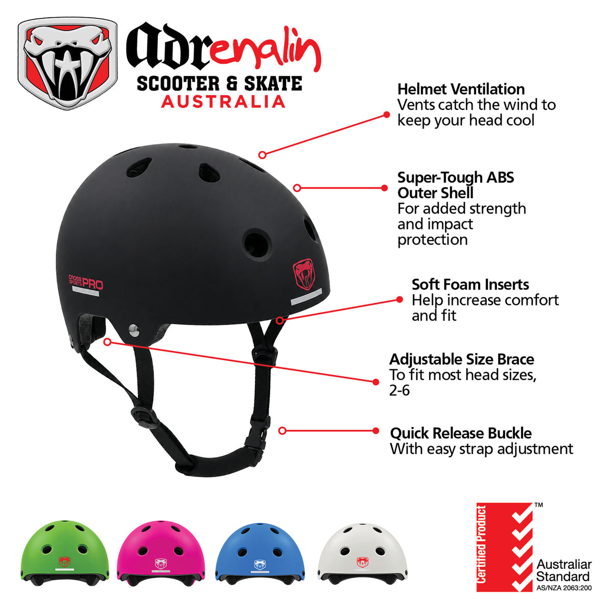 Adrenalin Cross Sports Pro Multi Sport Helmet - Black
