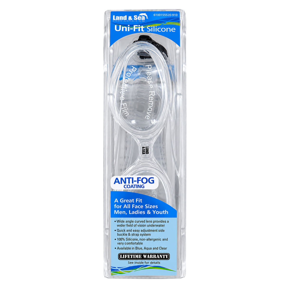 Land & Sea Uni-Fit Silicone Swim Goggles - Clear