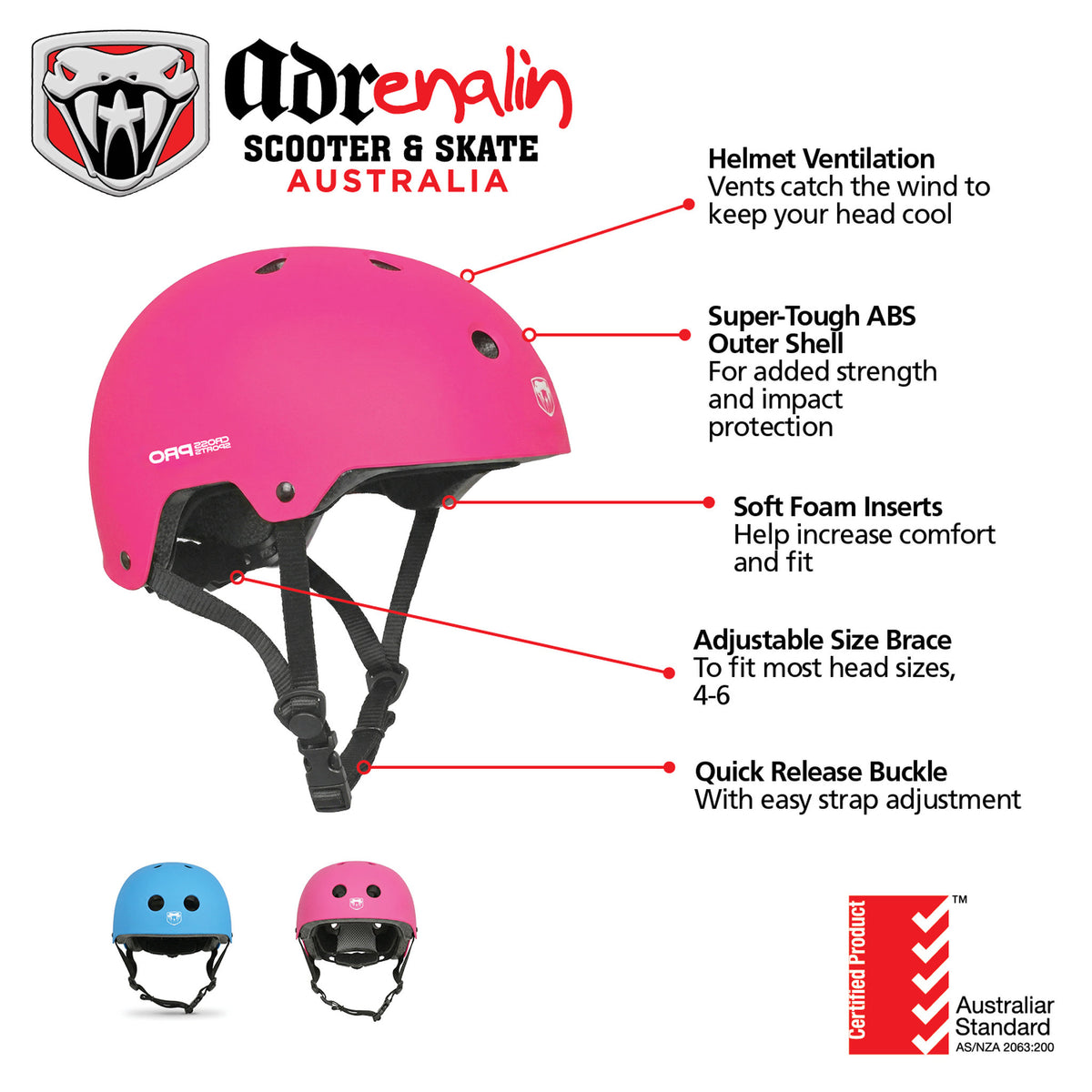 Adrenalin Child Skate & Scooter Helmet 4-6 Years - Pink