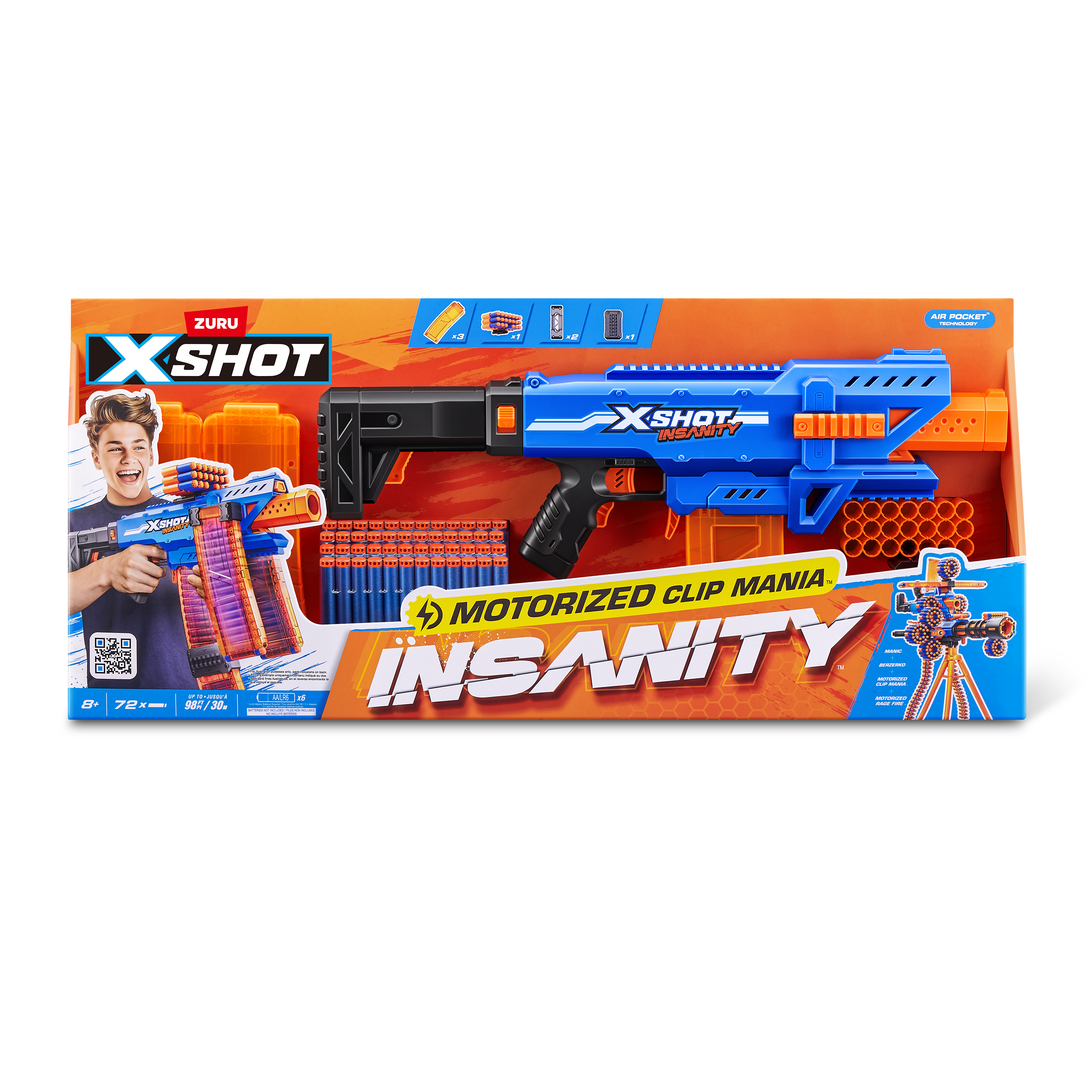 ZURU X Shot Insanity Motorised Clip Mania With 72 Darts