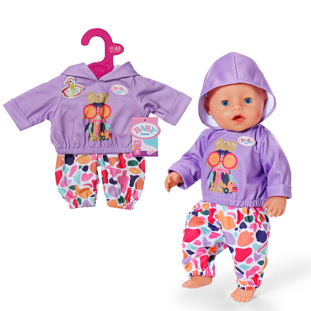 BABY Born Outfit Set for 43cm Doll - Purple Hoodie