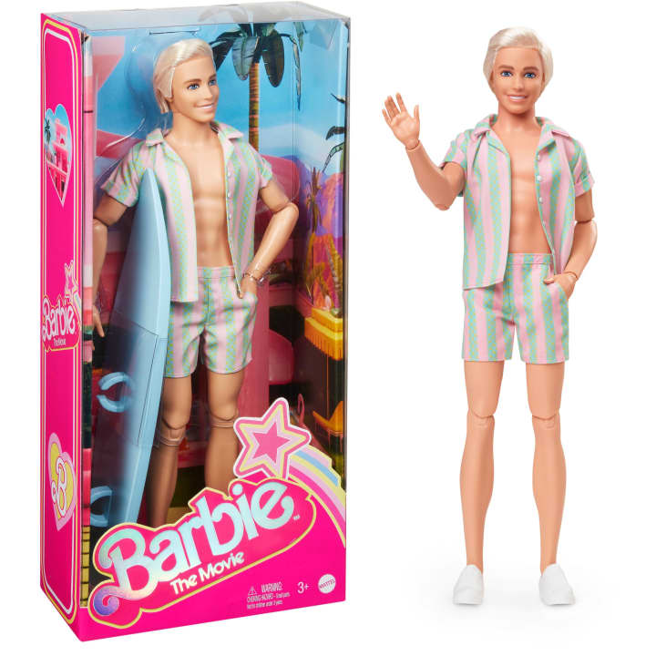 Barbie The Movie Ken Doll - Wearing Pastel Striped Beach Matching Set