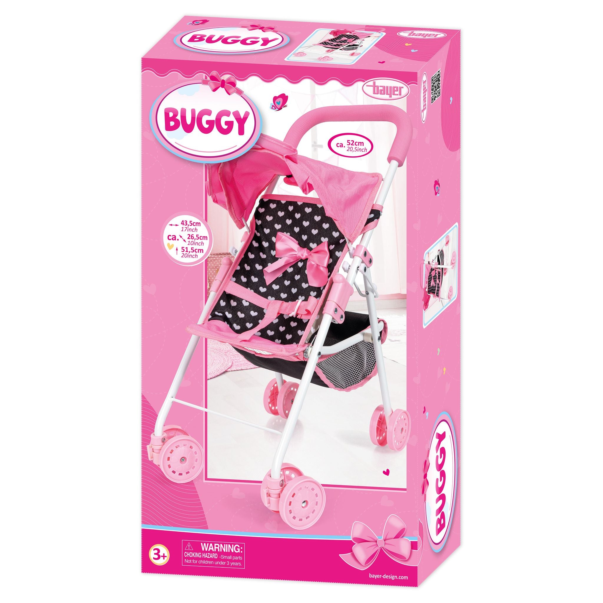 Bayer Doll Buggy Pink And Black With Pink Bow