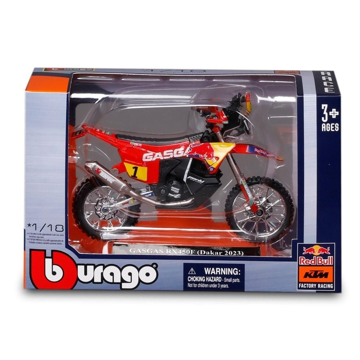Bburago 1:18 Gasgas RX450F 2023 Redbull Dakar Rally Motorbike