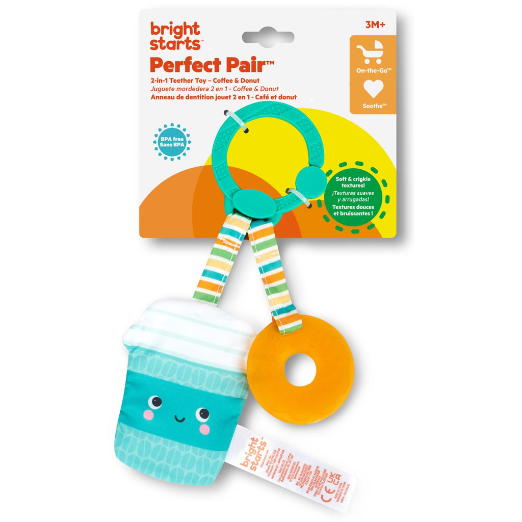 BRIGHT STARTS PERFECT PAIR 2 IN 1 TEETHER  COFFEE & DONUT