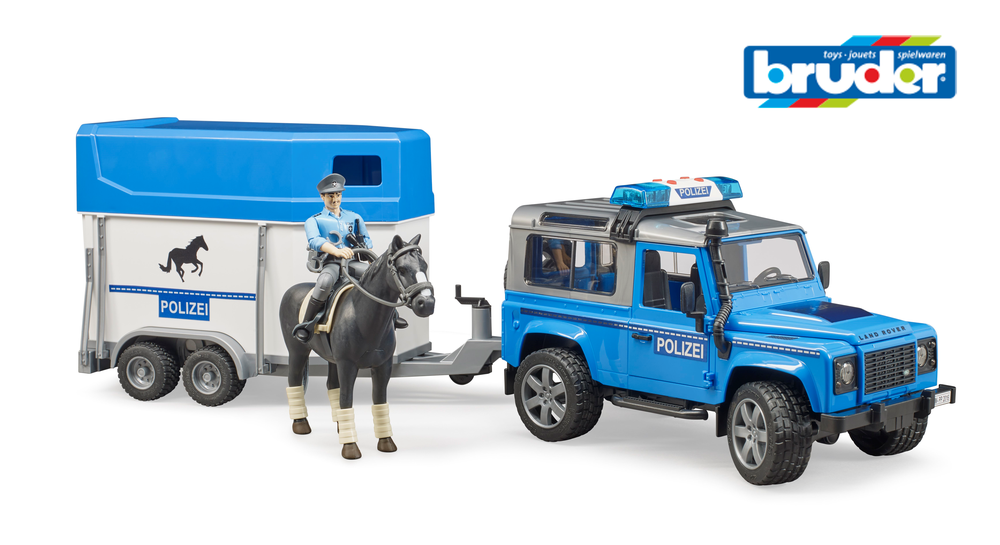 Bruder Land Rover Defender Police Vehicle With Horse Float