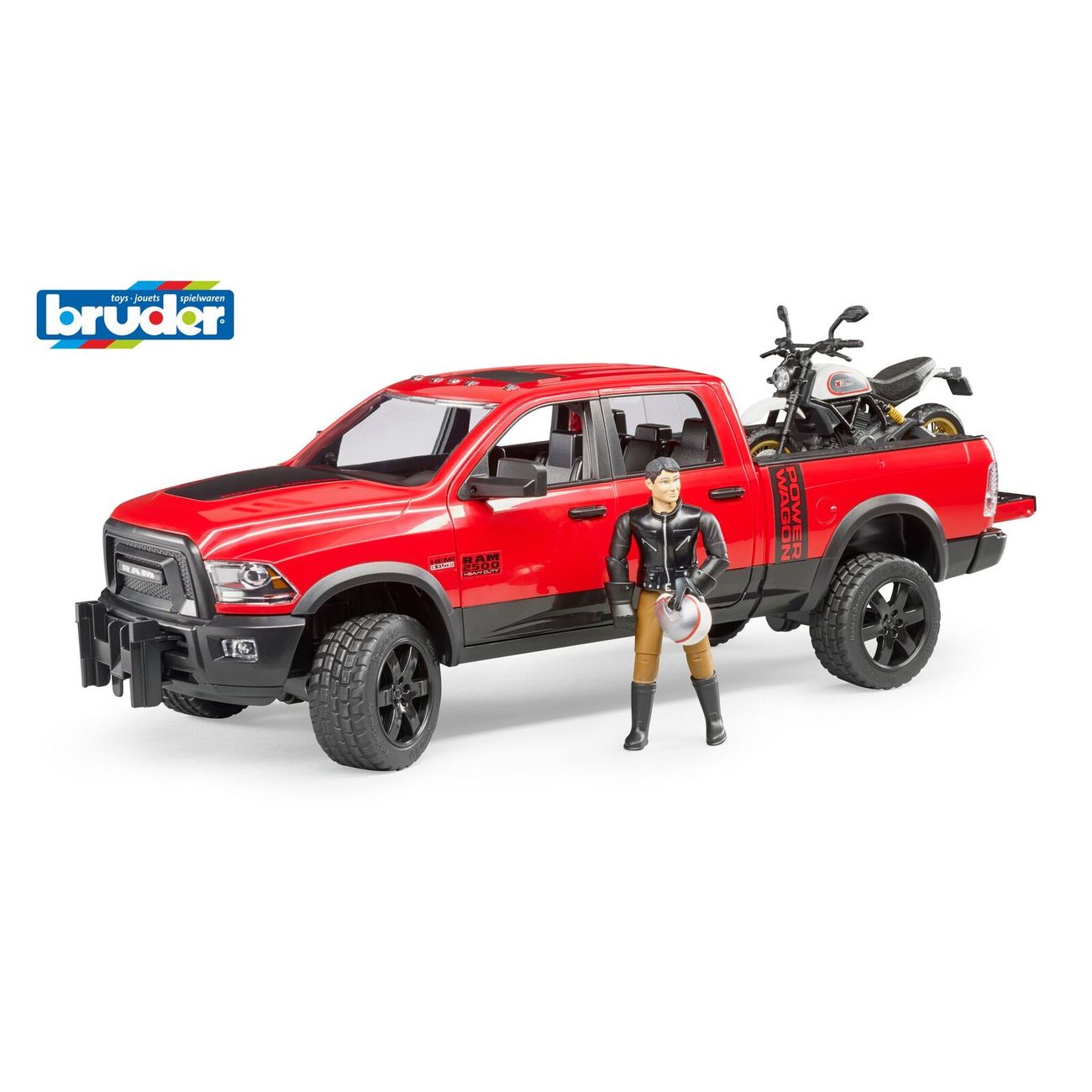Bruder 1:16 Ram 2500 Power Wagon With Scrambler Ducati Desert Sled - Toyworld Australia