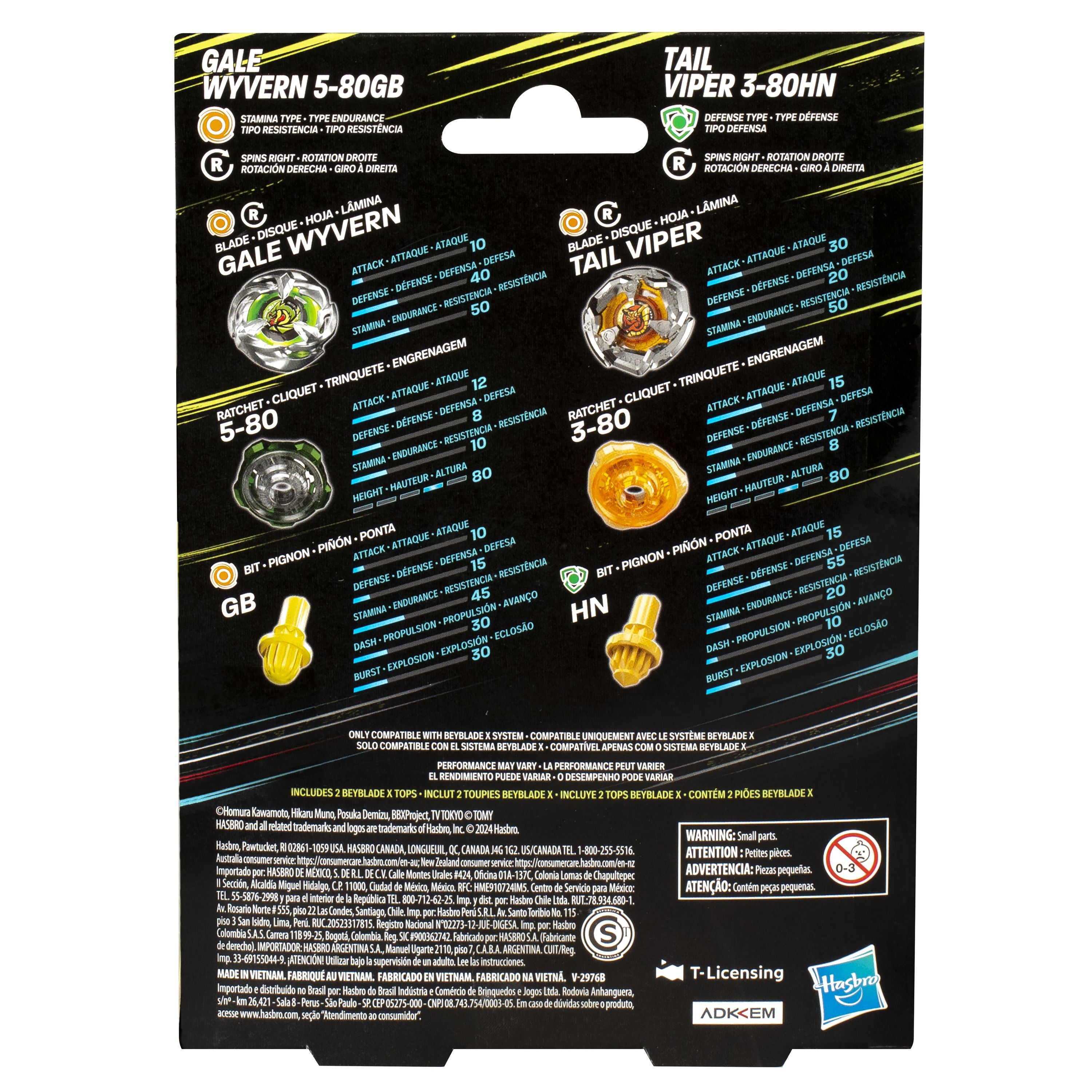 Beyblade X Gale Wyvern 5-80GB and Tail Viper 3-80HN Top Dual Pack Set