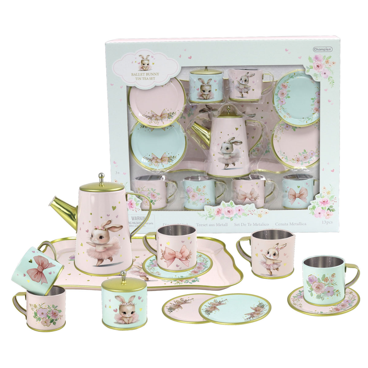 Ballerina Bunny Tin Tea Set 15 Piece With Tray