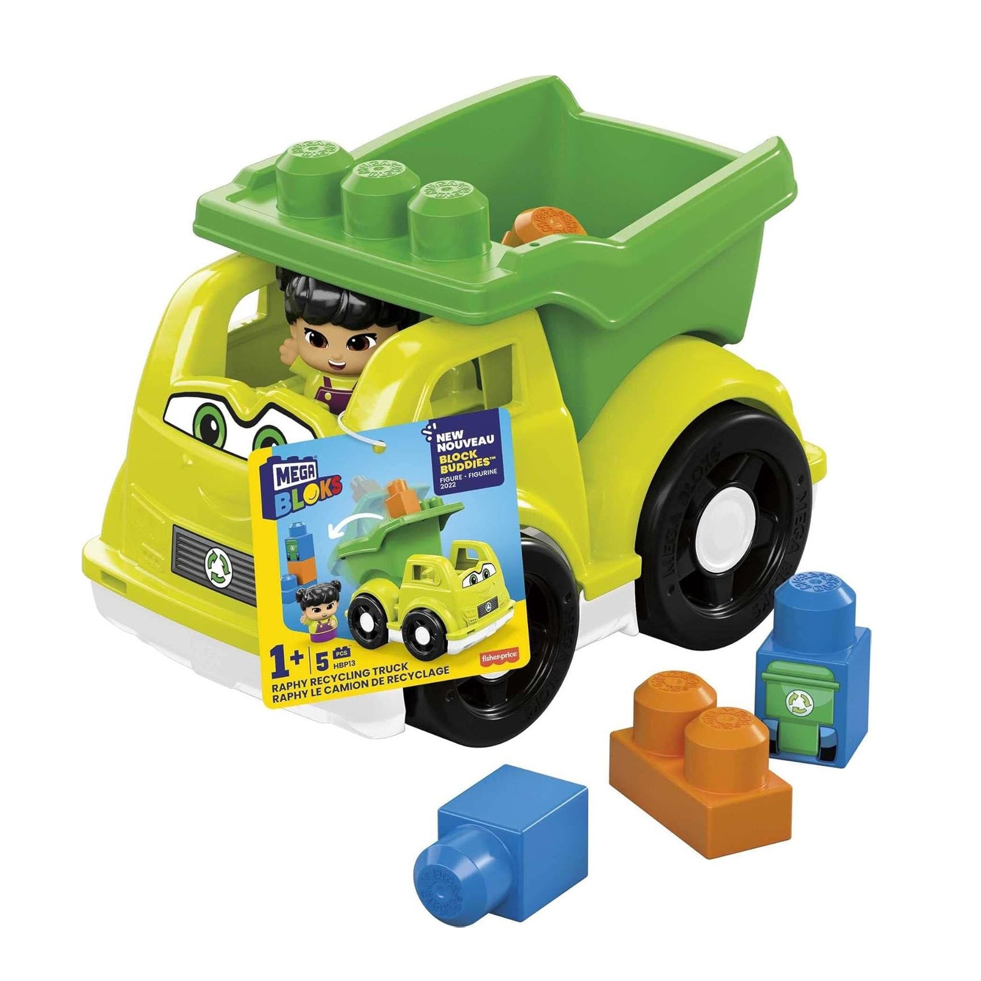 Fisher-Price MEGA Bloks First Builders Lil Vehicles Block Buddies Raphy Recycling Truck