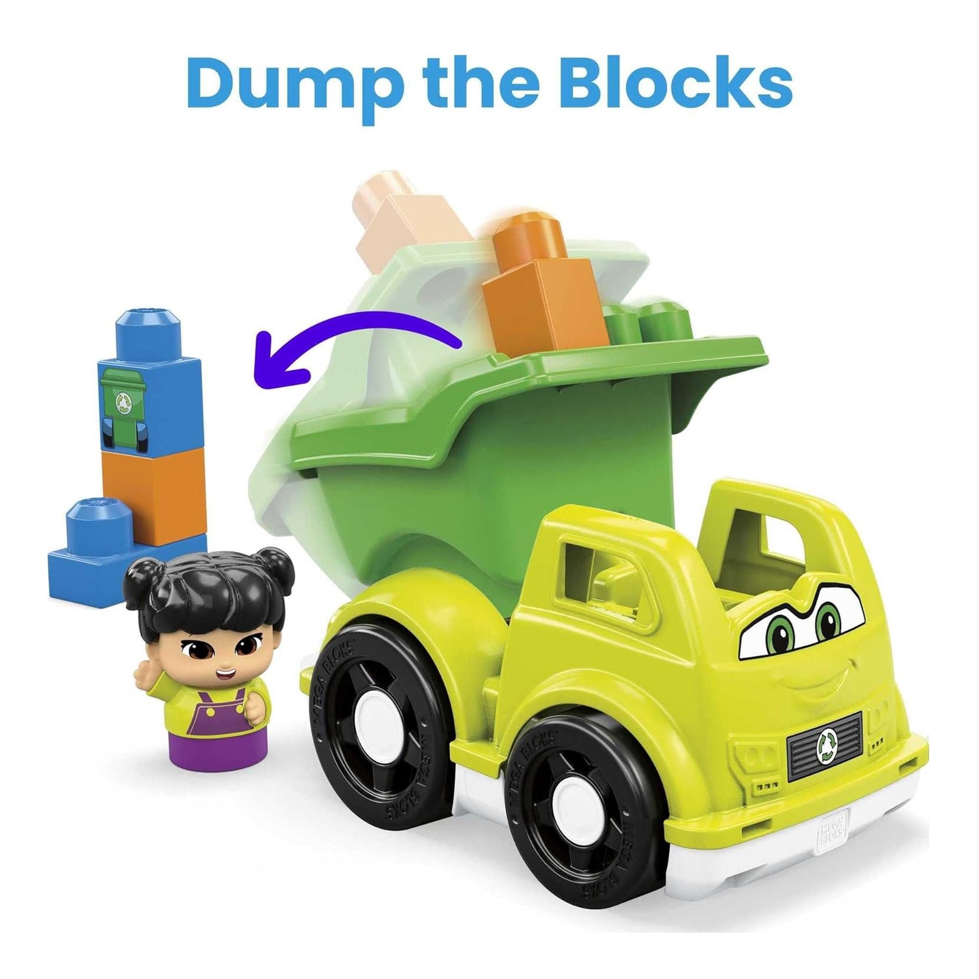 Fisher-Price MEGA Bloks First Builders Lil Vehicles Block Buddies Raphy Recycling Truck