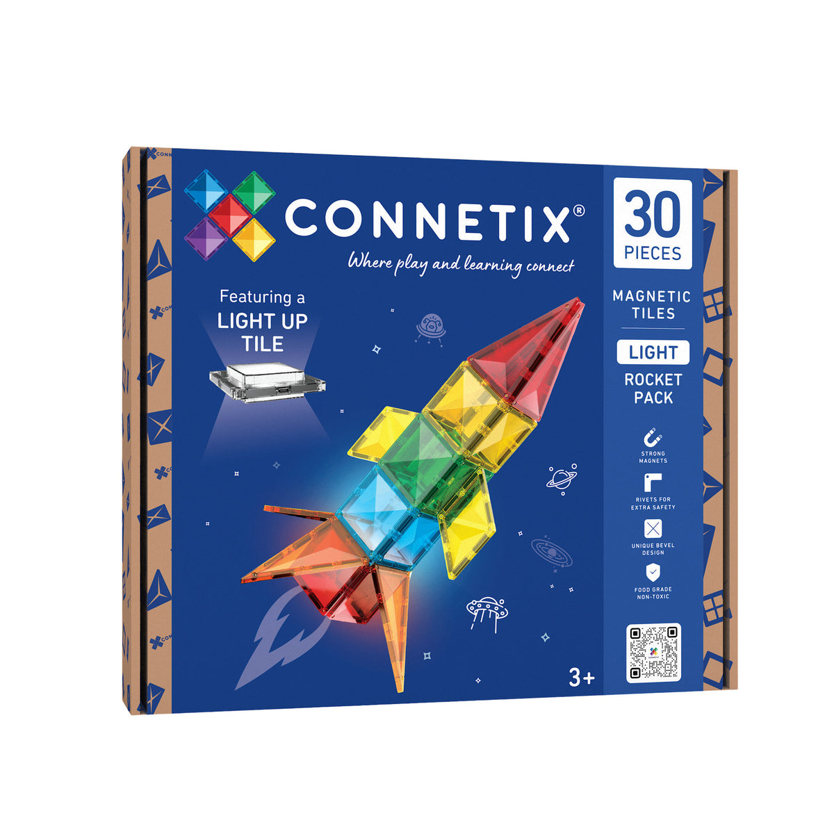 CONNETIX Magnetic Tiles 30 Piece - Light Rocket Pack