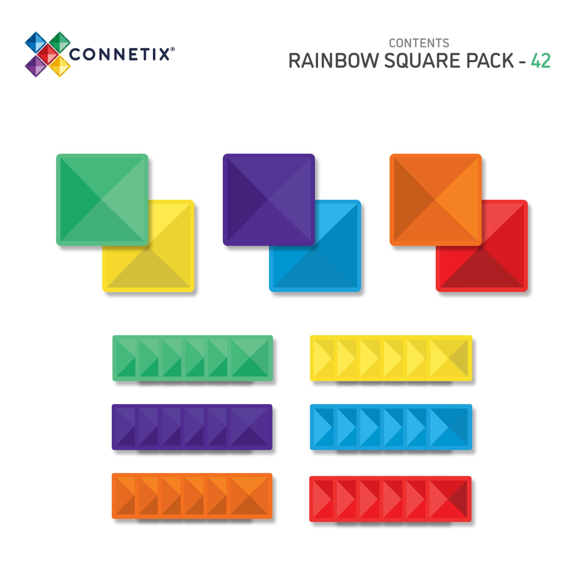 CONNETIX Magnetic Tiles 42 Piece Rainbow Square Pack