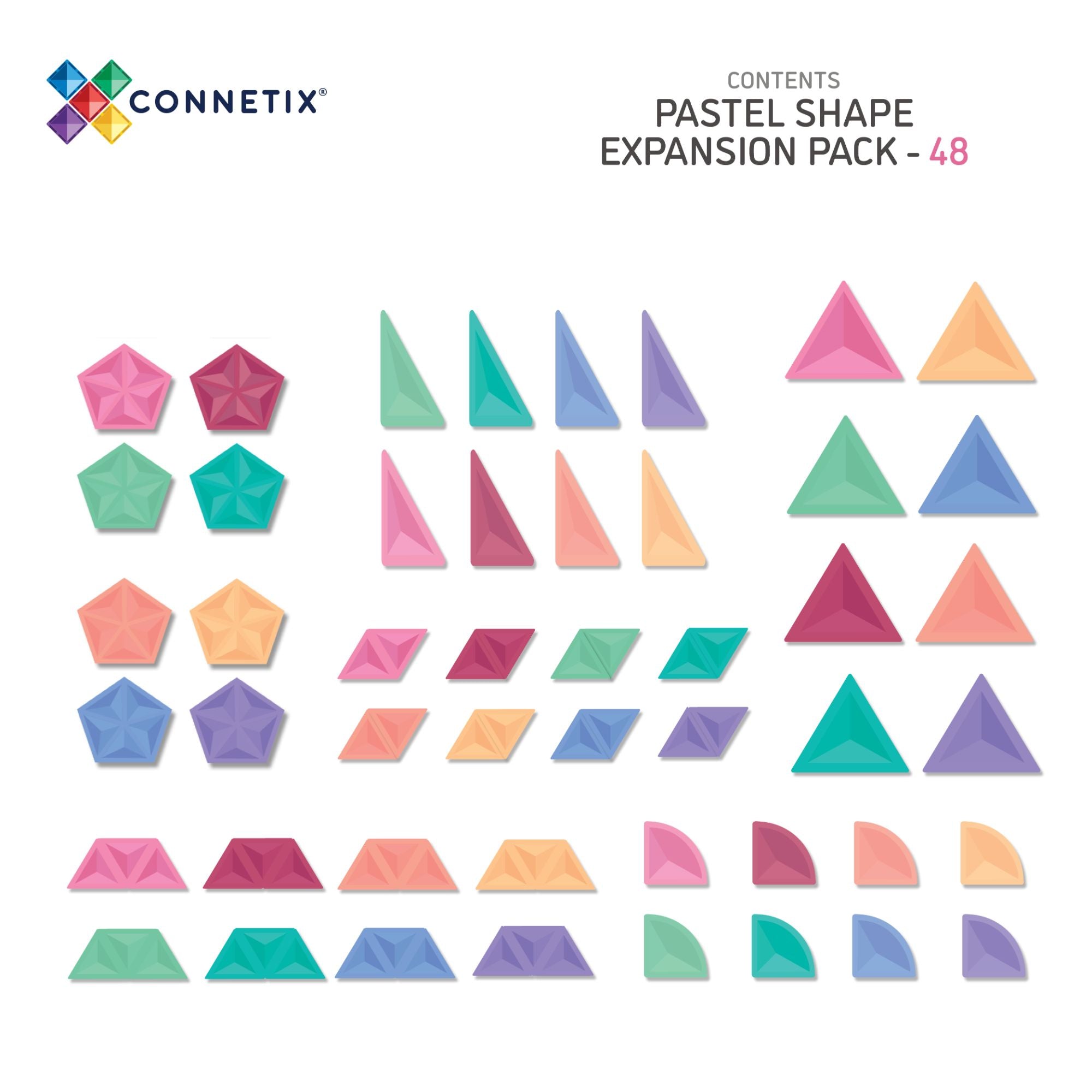 CONNETIX Magnetic Tiles 48 Piece Pastel Shape Expansion Pack