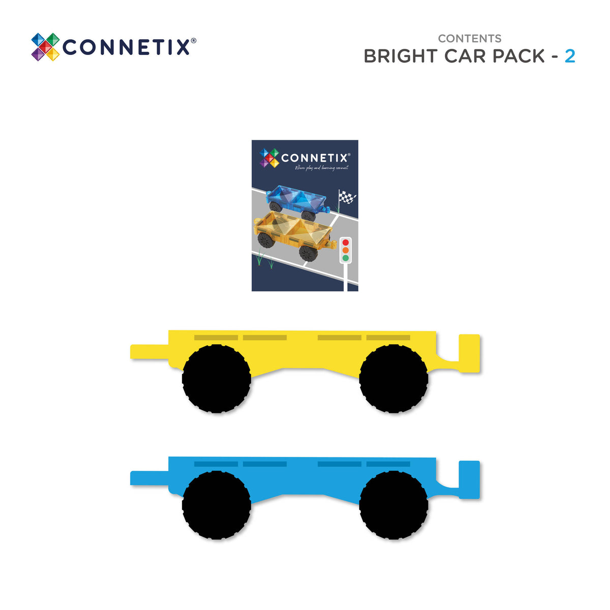 CONNETIX Magnetic Tiles 2 Piece - Bright Car Pack