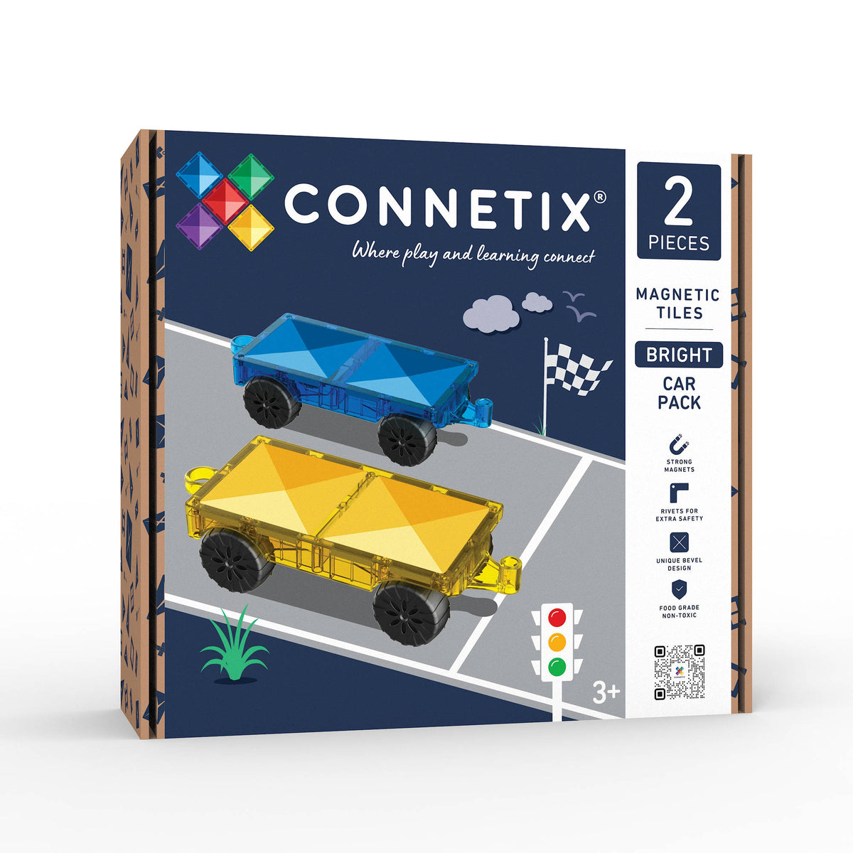 CONNETIX Magnetic Tiles 2 Piece - Bright Car Pack