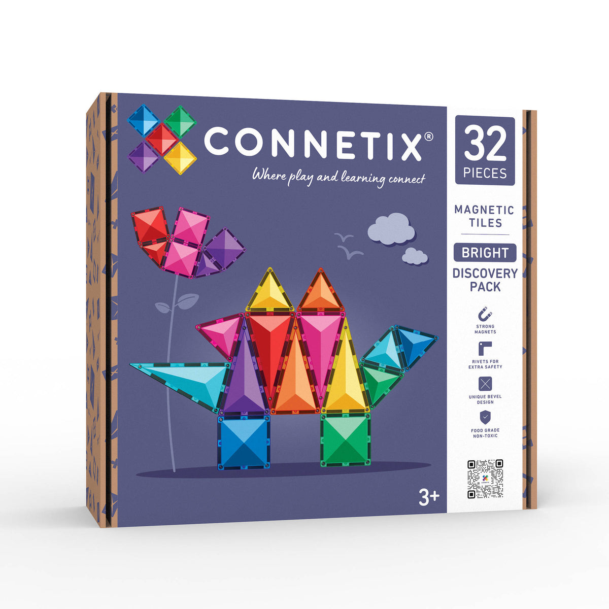 CONNETIX Magnetic Tiles 32 Piece - Bright Discovery Pack
