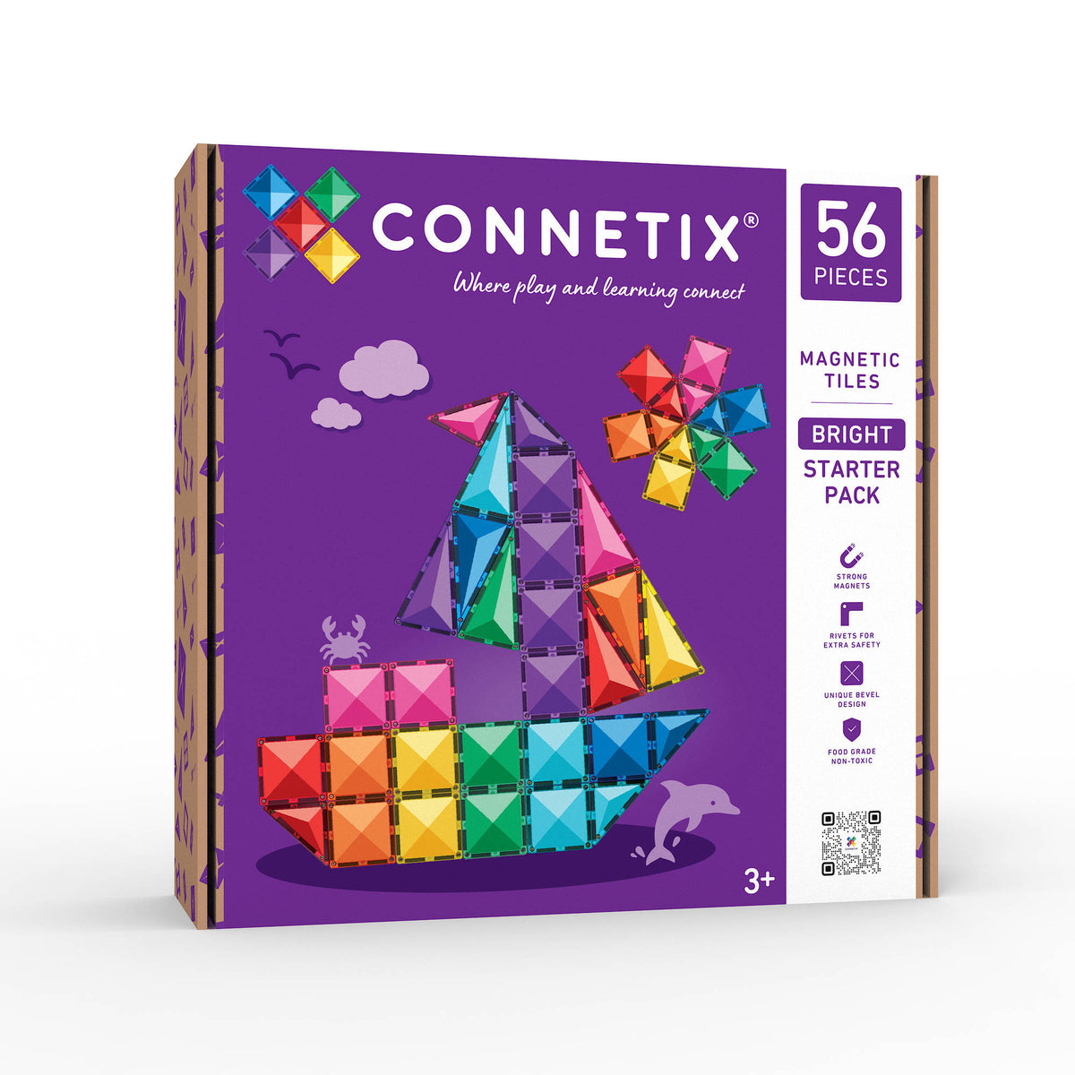 CONNETIX Magnetic Tiles 56 Piece - Bright Starter Pack