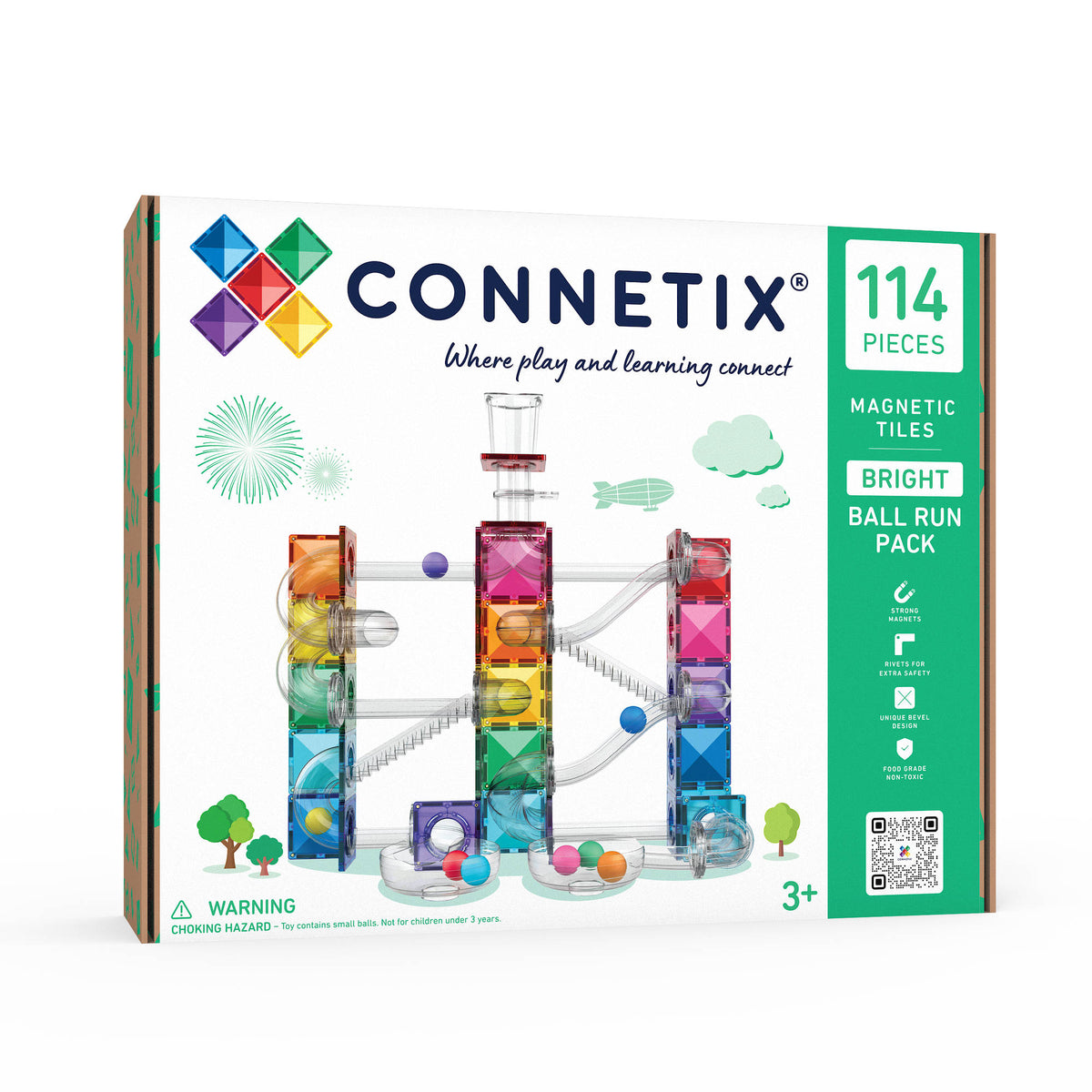CONNETIX Magnetic Tiles 114 Piece - Bright Ball Run