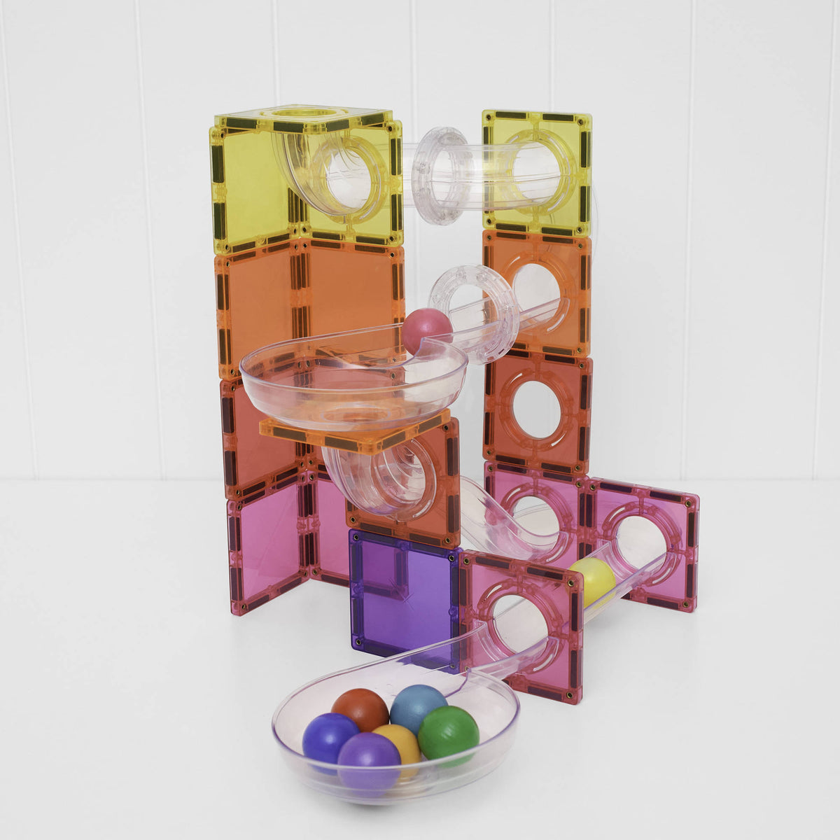 CONNETIX Magnetic Tiles 114 Piece - Bright Ball Run