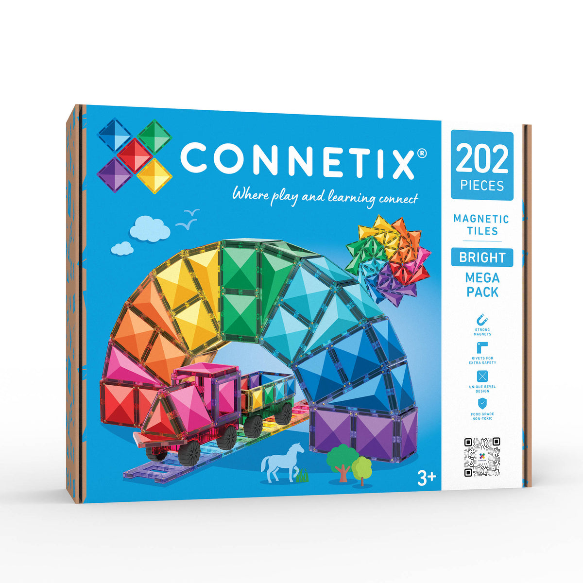 CONNETIX Magnetic Tiles 202 Piece - Bright Mega Pack
