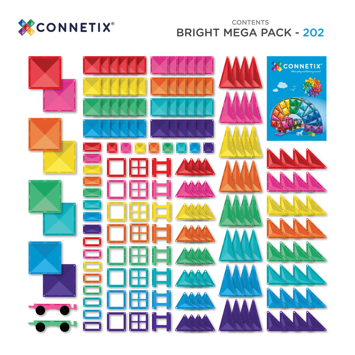 CONNETIX Magnetic Tiles 202 Piece - Bright Mega Pack